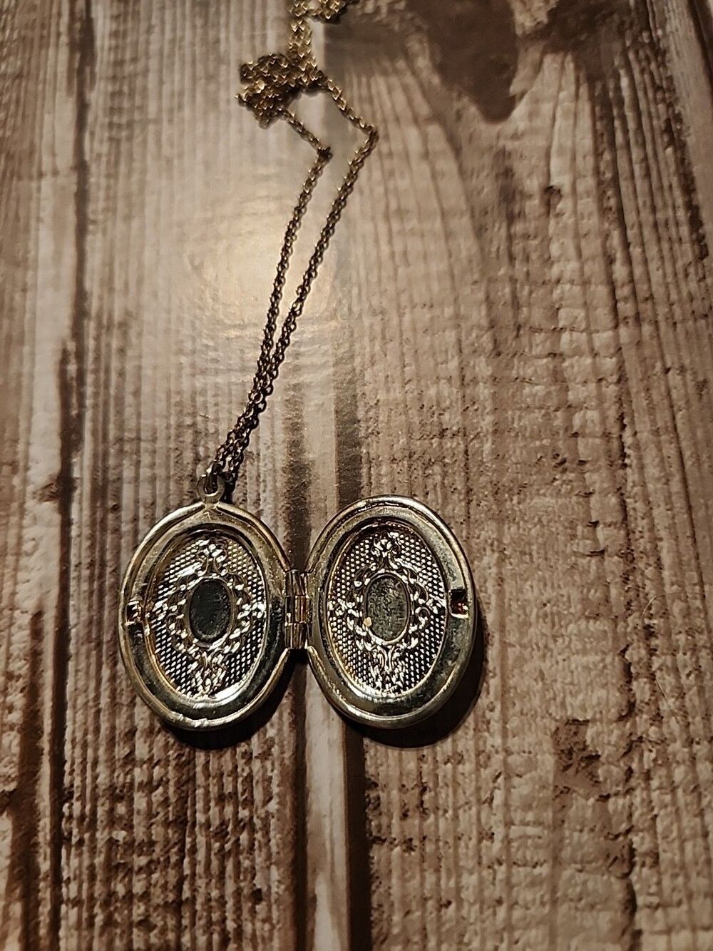 Silvertone Locket Necklace With Decorative Engraving - Picture 4 of 5